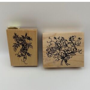 PSX Climbing Roses E-528 Sweet Pea Bouquet G-1751 Wood Rubber Stamp Lot Vintage